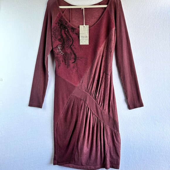NWT ANVRDIE Angels Never Die Dress Womens Size 2 XS Distressed Burgundy Grunge - Picture 1 of 11